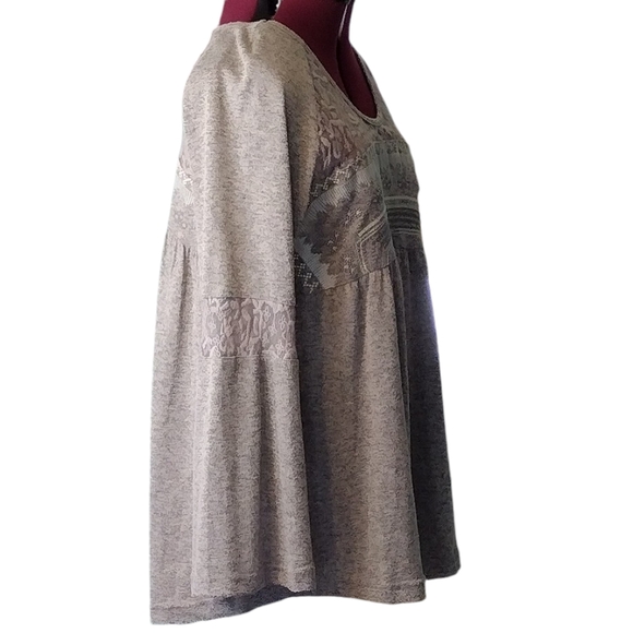 NWOT baby doll smock sheer embroidered lace round neckline Bell sleeves tunic - Picture 2 of 9